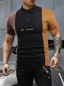 Manfinity Men Letter Graphic Colourblock Polo Shirt - Multicolor - View 1