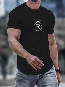 Manfinity Men Crown & Letter Graphic Tee - Black - View 1