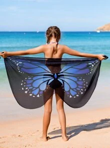 SHEIN Tween Girl Butterfly Print Cover Up - Black - View 4