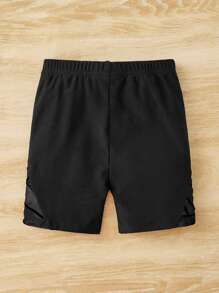 SHEIN 小女童素色騎行褲 - 黑色 - 查看 2