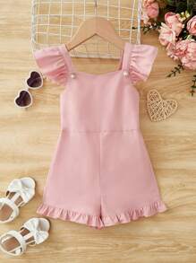 SHEIN Jumpsuit bé gái Xù Viên lá sen màu trơn Dễ thương - Màu Hồng baby - Xem 1