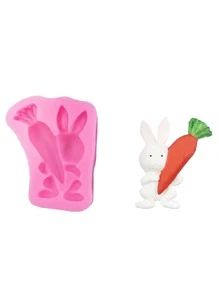 1入組兔子設計DIY矽膠模具卡通粉色胡蘿蔔和動物形狀矽膠模具DIY - 粉色 - 查看 1