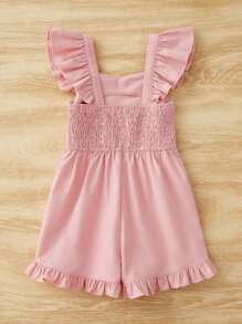 SHEIN Jumpsuit bé gái Xù Viên lá sen màu trơn Dễ thương - Màu Hồng baby - Xem 2