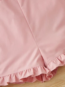 SHEIN Jumpsuit bé gái Xù Viên lá sen màu trơn Dễ thương - Màu Hồng baby - Xem 3