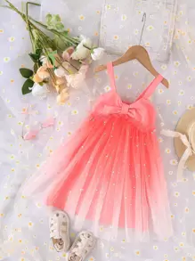 Toddler Girls Star Print Mesh Overlay Cami Dress - Pink - View 1