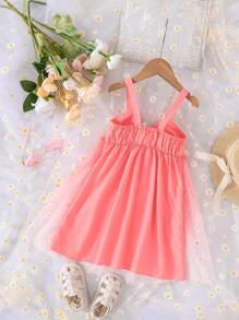 Toddler Girls Star Print Mesh Overlay Cami Dress - Pink - View 2