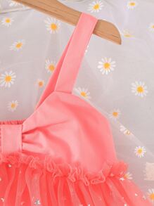 Toddler Girls Star Print Mesh Overlay Cami Dress - Pink - View 4