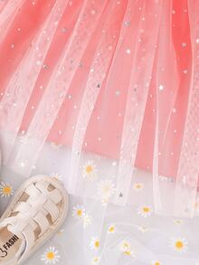 Toddler Girls Star Print Mesh Overlay Cami Dress - Pink - View 5