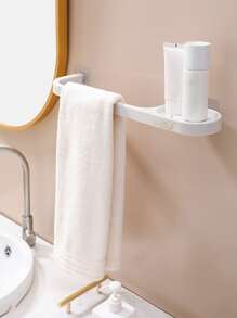 1pc Wall Mounted PP Towel Bar, Daily Orange Color Multi-purpose Self-adhesive Towel Storage Rack For Bathroom - Orange - View 3