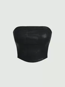 SHEIN ICON Plus Size Summer Solid Color Zipper Back Slim Fit Tube Top - Black - View 1