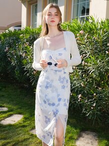 Rib Knit Lettuce Trim Cardigan - White - View 7