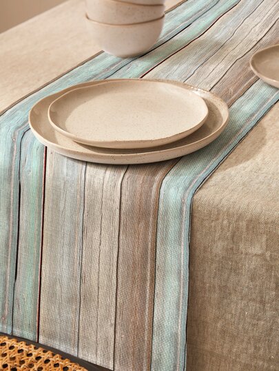 1pc Wood Grain Pattern Table Runner, Modern Polyester Kitchen Table Runner For Home
