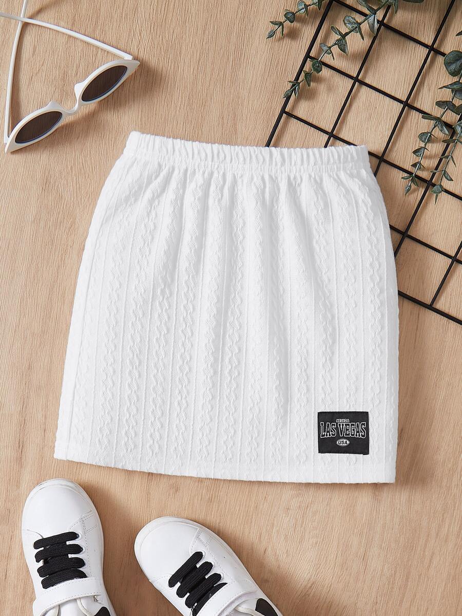 SHEIN 小女童字母補丁細節半身裙 - 白色 - 查看 1