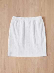 SHEIN 小女童字母補丁細節半身裙 - 白色 - 查看 2