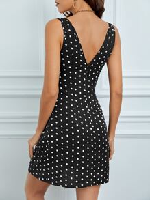 SHEIN Tall Đầm Lộ Lưng Dây kéo Nếp gấp Phần Ngực Chấm bi Giải trí - màu đen - Xem 2