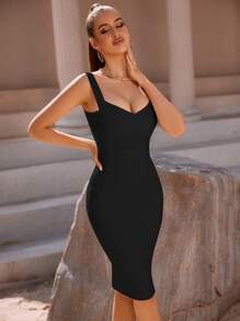 ADYCE Solid Backless Bodycon Cocktail Party Bandage Slip Dress - Black - View 3