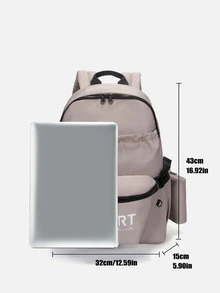 3pcs Men Letter Graphic Casual Daypack Set With pen bag Bookbag Set College Bag Set High School Students Graduate Students University Freshman Sophomore for Commute, Outdoors, Hiking Travel - Dusty Pink - View 6