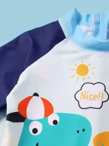 Young Boy Cartoon Graphic One Piece Swimsuit - Multicolor - View 3