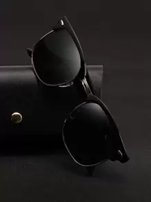 1 Pair Unisex Retro Half-Frame Fashion Glasses, European And American Style Beach Accessories Glasses Shades For Summer Beach Vacation,Outdoor,Travel - Black - View 1