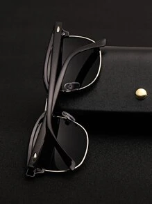 1 Pair Unisex Retro Half-Frame Fashion Glasses, European And American Style Beach Accessories Glasses Shades For Summer Beach Vacation,Outdoor,Travel - Black - View 2