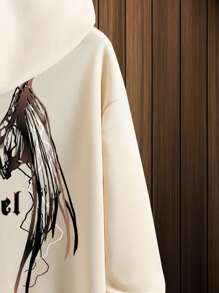 Manfinity Men Letter & Wings Print Drawstring Thermal Lined Hoodie - Khaki - View 5