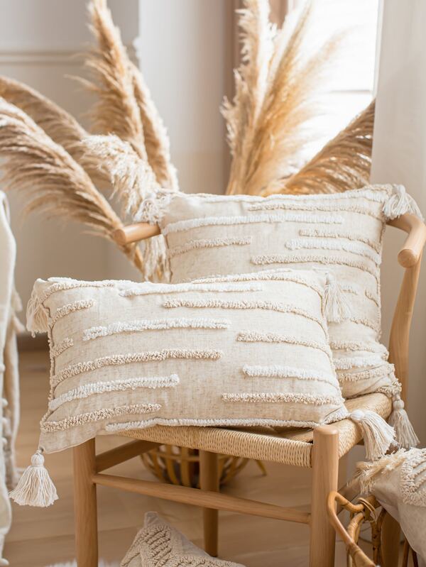 1pc 3D Asymmetrical Striped Tufted Embroidered Cushion Cover, Pillow Cover Only (No Filler Included)