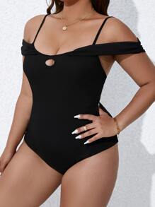 Calvaya Body de hombros descubiertos con abertura delantera - Negro - Ver 3