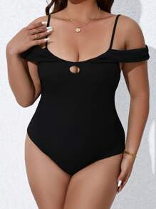 Calvaya Body de hombros descubiertos con abertura delantera - Negro - Ver 4