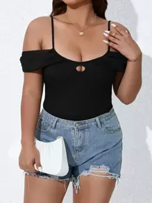 Calvaya Body de hombros descubiertos con abertura delantera - Negro - Ver 1