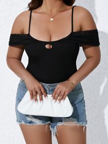 Calvaya Body de hombros descubiertos con abertura delantera - Negro - Ver 5