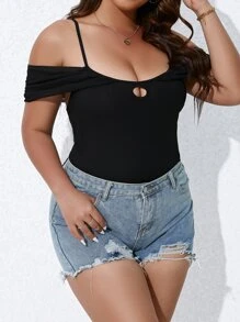 Calvaya Body de hombros descubiertos con abertura delantera - Negro - Ver 6