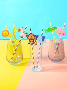 7 cái/bộ Giấy Ống Hút Dùng Một Lần, Thiết Kế Hình Thú Hoạt Hình Ống Hút Dùng Một Lần Cho Bữa Tiệc - Nhiều màu - Xem 1