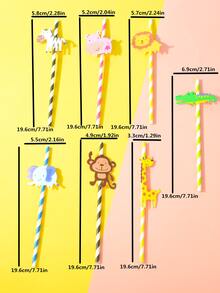 7 cái/bộ Giấy Ống Hút Dùng Một Lần, Thiết Kế Hình Thú Hoạt Hình Ống Hút Dùng Một Lần Cho Bữa Tiệc - Nhiều màu - Xem 2