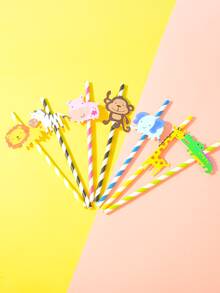 7 cái/bộ Giấy Ống Hút Dùng Một Lần, Thiết Kế Hình Thú Hoạt Hình Ống Hút Dùng Một Lần Cho Bữa Tiệc - Nhiều màu - Xem 4