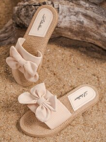 Women's 2026 Spring/Summer New Fashion Elegant Classic Outdoor Non-Slip Wear-Resistant Bow Peep Toe Slippers, Women's Beach Vacation Casual Slippers - Beige - View 5