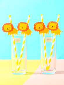 4pcs/set Paper Disposable Straw, Cute Cartoon Lion Decor Disposable Drinking Straw   For Party - Multicolor - View 1