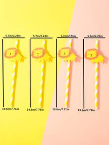4pcs/set Paper Disposable Straw, Cute Cartoon Lion Decor Disposable Drinking Straw   For Party - Multicolor - View 2