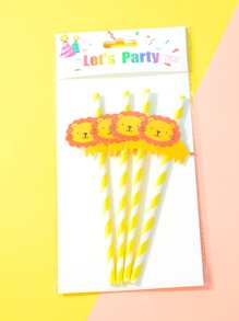 4pcs/set Paper Disposable Straw, Cute Cartoon Lion Decor Disposable Drinking Straw   For Party - Multicolor - View 3