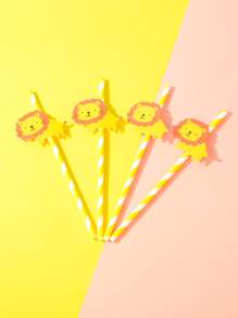 4pcs/set Paper Disposable Straw, Cute Cartoon Lion Decor Disposable Drinking Straw   For Party - Multicolor - View 4