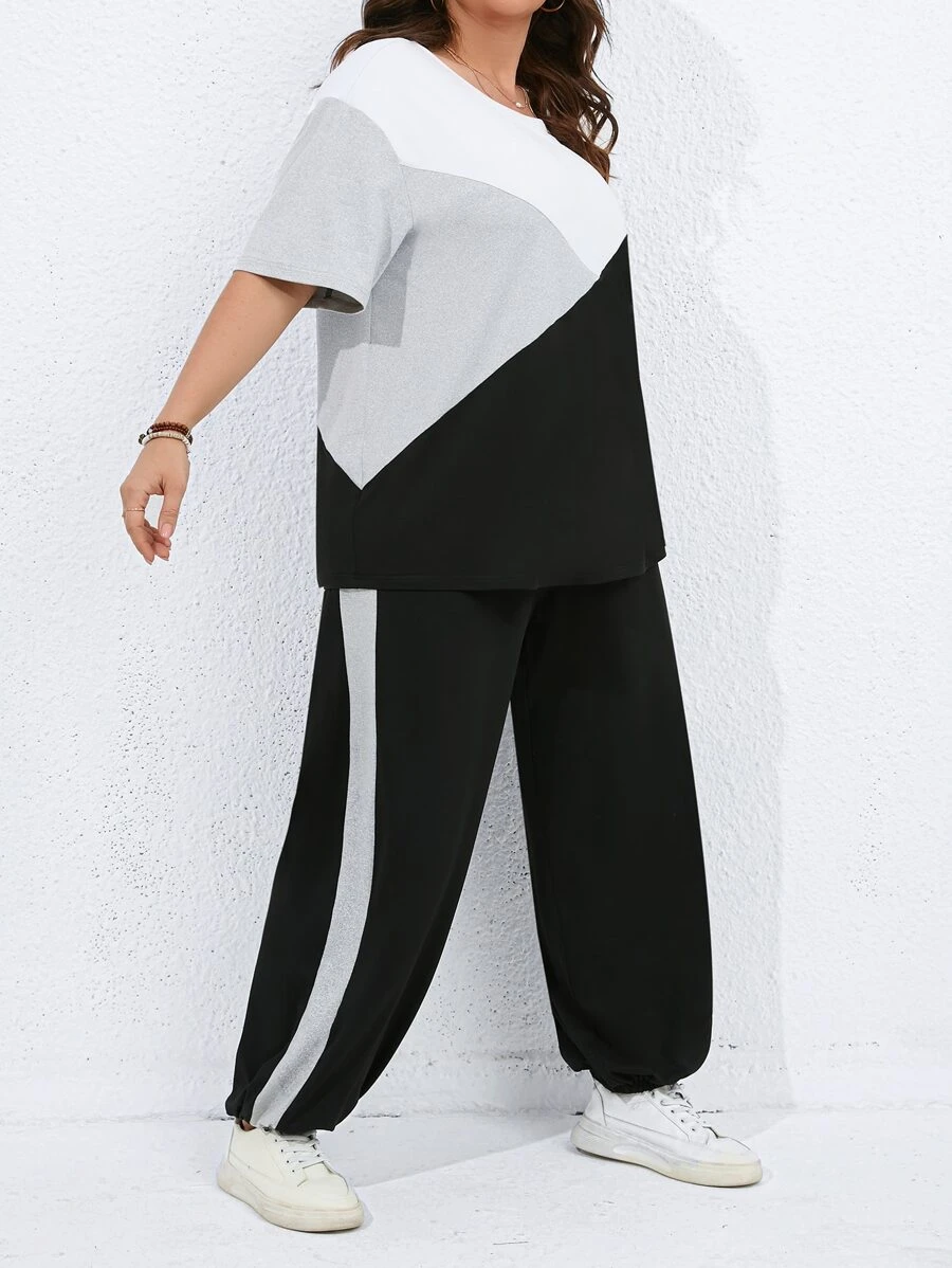 Calvaya Bộ thời trang Plus Size Sọc bên Khối Màu Giải trí - Nhiều màu - Xem 1