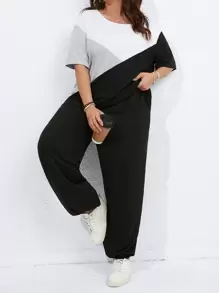 Calvaya Bộ thời trang Plus Size Sọc bên Khối Màu Giải trí - Nhiều màu - Xem 3