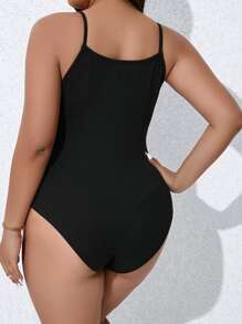 Calvaya 大碼鏤空吊帶連體衣 - 黑色 - 查看 2