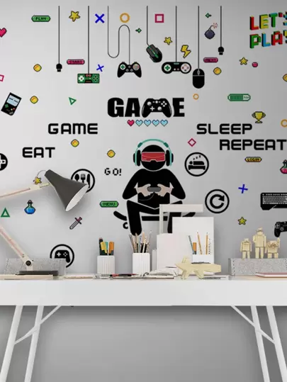 4 件 PVC 墙贴，创意卡通人物与字母图形自粘墙贴，适用于客厅、卧室、家庭办公室、贴纸、墙贴、乙烯基贴花，用于家居装饰、春季装饰品让您的家焕然一新、Rama 装饰贴纸礼物生日毕业