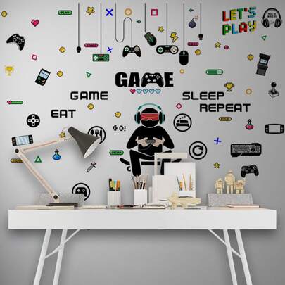 4 件 PVC 墙贴，创意卡通人物与字母图形自粘墙贴，适用于客厅、卧室、家庭办公室、贴纸、墙贴、乙烯基贴花，用于家居装饰、春季装饰品让您的家焕然一新、Rama 装饰贴纸礼物生日毕业