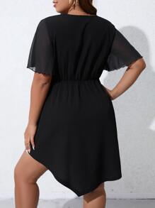 SHEIN LUNE Đầm Plus Size Bất đối xứng Tương phản Mesh Trọn gói màu trơn Giải trí - màu đen - Xem 2