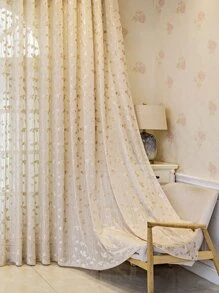 葉子刺繡單片薄透窗簾適用於臥室客廳 - 米色 - 查看 1