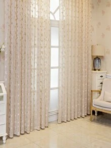 葉子刺繡單片薄透窗簾適用於臥室客廳 - 米色 - 查看 2