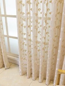 葉子刺繡單片薄透窗簾適用於臥室客廳 - 米色 - 查看 5