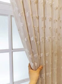 葉子刺繡單片薄透窗簾適用於臥室客廳 - 米色 - 查看 4