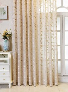 葉子刺繡單片薄透窗簾適用於臥室客廳 - 米色 - 查看 6